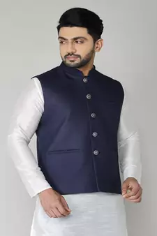ANAN Men's Navy Blue Cotton Blend Modi Jacket 