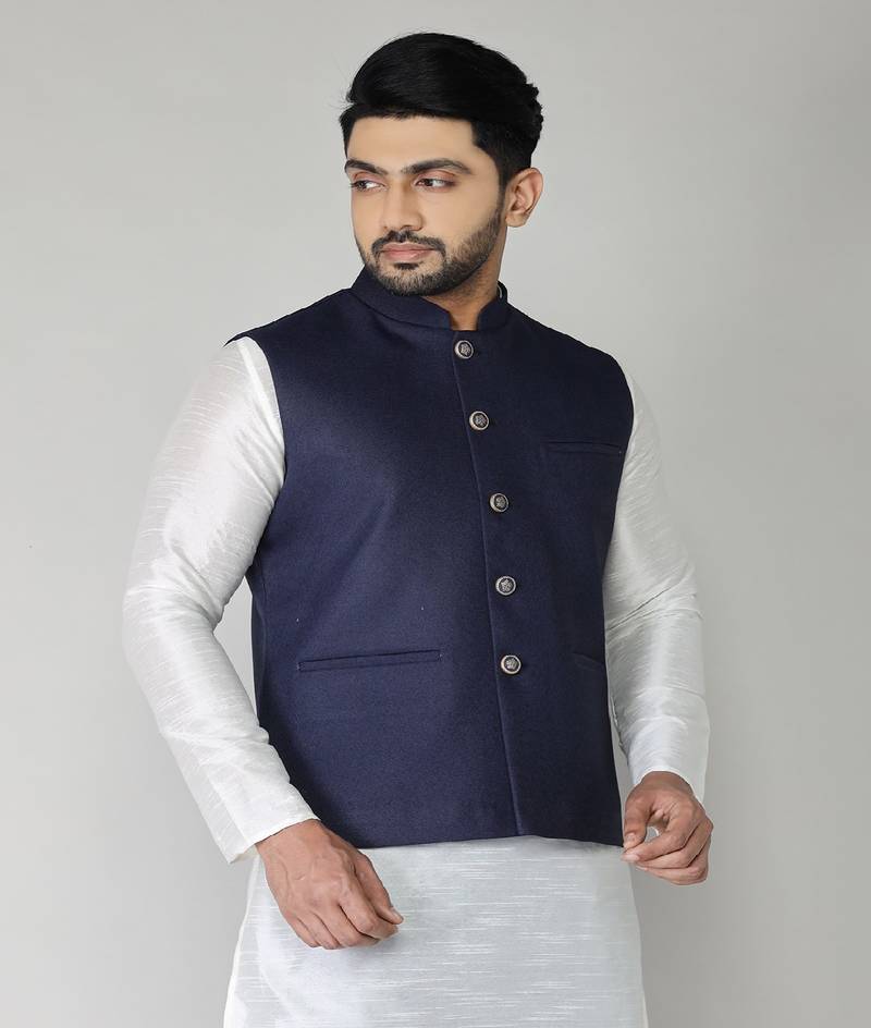 ANAN Men's Navy Blue Cotton Blend Modi Jacket 