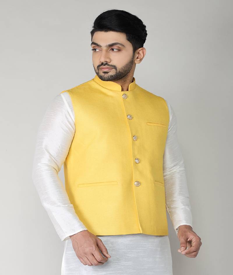ANAN Men's Yellow Cotton Blend Modi Jacket - M/S ANAN - 4075746