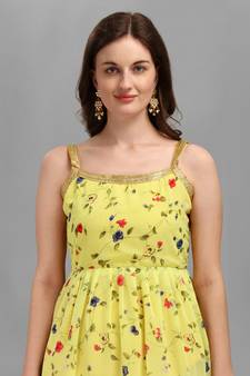 Lemon digital print georgette Kurta Pant With Dupatta