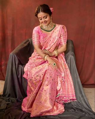 Pink Soft Silk Blend Sarees With Blouse - Banarasi-Silk Blend-Sarees 1
