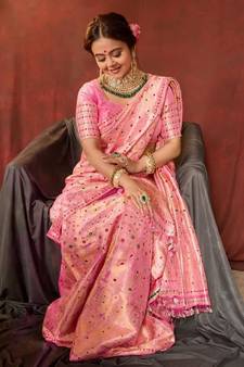 Pink Soft Silk Blend Sarees With Blouse - Banarasi-Silk Blend-Sarees