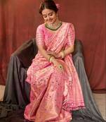 Pink Soft Silk Blend Sarees With Blouse - Banarasi-Silk Blend-Sarees