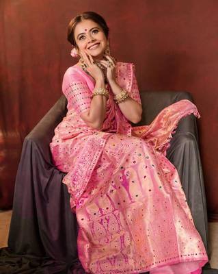 Pink Soft Silk Blend Sarees With Blouse - Banarasi-Silk Blend-Sarees 2