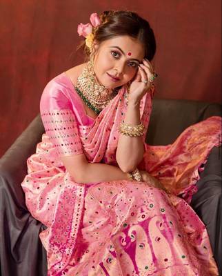 Pink Soft Silk Blend Sarees With Blouse - Banarasi-Silk Blend-Sarees 3