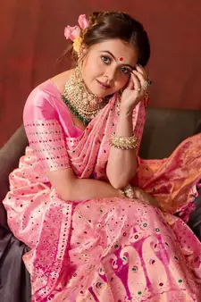 Pink Soft Silk Blend Sarees With Blouse - Banarasi-Silk Blend-Sarees
