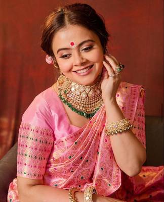 Pink Soft Silk Blend Sarees With Blouse - Banarasi-Silk Blend-Sarees 4