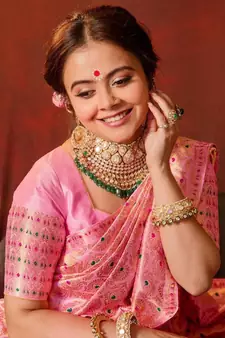 Pink Soft Silk Blend Sarees With Blouse - Banarasi-Silk Blend-Sarees