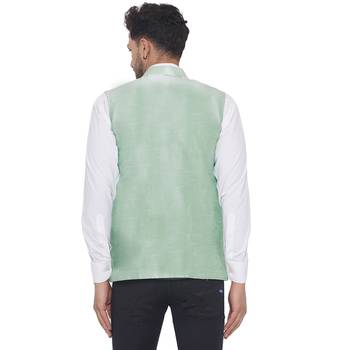 Green printed pure banarasi nehru-jacket 4