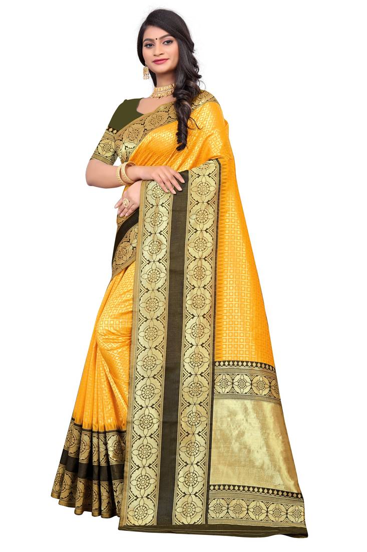  Yellow Silk Blend Sarees With Blouse
