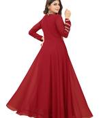Maroon embroidered georgette long-kurtis