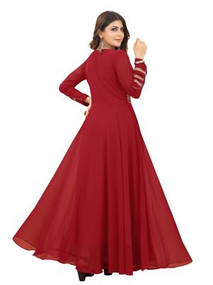 Maroon embroidered georgette long-kurtis 2
