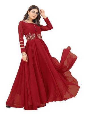Maroon embroidered georgette long-kurtis 3
