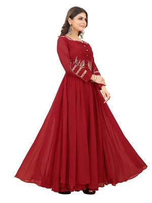 Maroon embroidered georgette long-kurtis 4