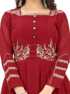 Maroon embroidered georgette long-kurtis 5