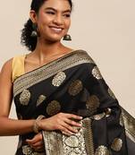 Black Woven Silk Blend Saree With Blouse