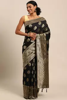 Black Woven Silk Blend Saree With Blouse
