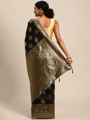 Black Woven Silk Blend Saree With Blouse 4