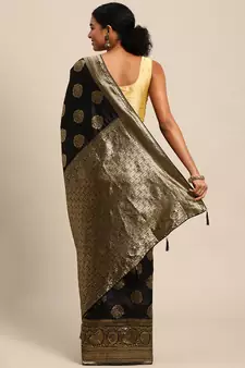 Black Woven Silk Blend Saree With Blouse