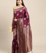 Red Woven Silk Blend Saree With Blouse