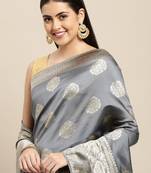 Grey Woven Silk Blend Saree With Blouse