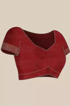 Maroon Woven Silk Blend Saree With Blouse