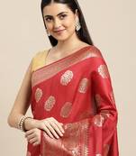 Red Woven Silk Blend Saree With Blouse