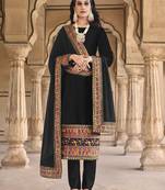 Black Color Designer Fancy Net Fabric Salwar Suit In Net Fabric With Embroidery As Semi Stitched