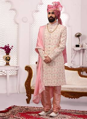 Pink embroidered art silk sherwani 1