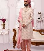 Pink embroidered art silk sherwani