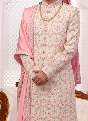 Pink embroidered art silk sherwani 2