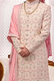 Pink embroidered art silk sherwani