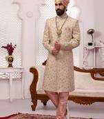 Gold embroidered art silk sherwani