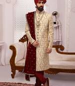 Gold embroidered art silk sherwani