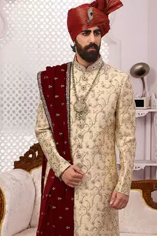 Gold embroidered art silk sherwani