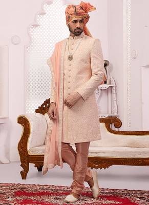 Pink embroidered art silk sherwani 1