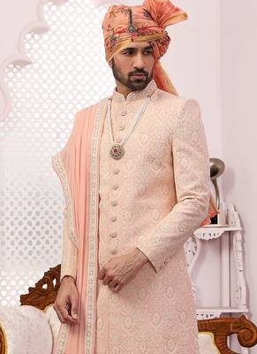 Pink embroidered art silk sherwani 2