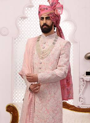 Pink embroidered art silk sherwani 2
