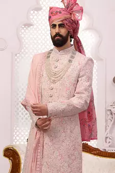 Pink embroidered art silk sherwani