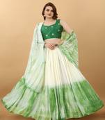 Green shibori viscose semi stitched lehenga