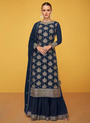 Navy-blue embroidered georgette salwar 1