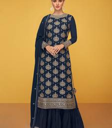 Navy-blue embroidered georgette salwar