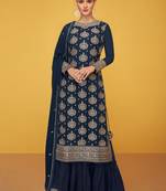 Navy-blue embroidered georgette salwar