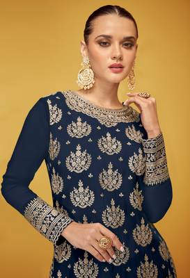 Navy-blue embroidered georgette salwar 2