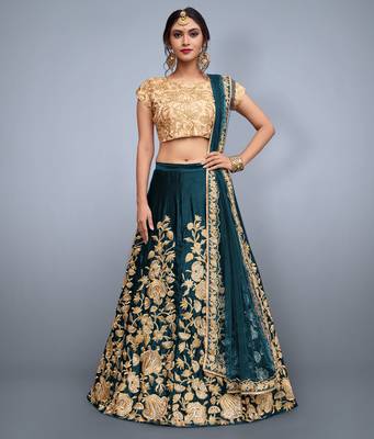 GREEN ZARI DORI & SEQUINS EMBROIDERED VELVET FESTIVE BRIDAL WEDDING & PARTY WEAR SEMI STITCHED LEHENGA CHOLI 2