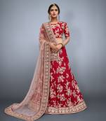 MESMERIZING RED EMBROIDERED ART SILK  FESTIVE BRIDAL WEDDING & PARTY WEAR SEMI STITCHED LEHENGA CHOLI