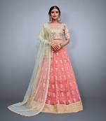 BEWITCHING PINK EMBROIDERED NET FESTIVE BRIDAL WEDDING & PARTY WEAR SEMI STITCHED LEHENGA CHOLI