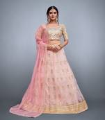 DELIGHTFUL BABY PINK SEQUINS AND DORI EMBROIDERED NET  FESTIVE BRIDAL WEDDING & PARTY WEAR SEMI STITCHED LEHENGA CHOLI