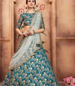 TURQUOISE ZARI AND SEQUINS EMBROIDERED ART SILK FESTIVE BRIDAL & PARTY WEAR SEMI STITCHED LEHENGA CHOLI FOR WOMEN