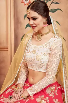 PINK THREAD, ZARI AND SEQUINS EMBROIDERED SILK FESTIVE BRIDAL WEDDING & PARTY WEAR SEMI STITCHED LEHENGA CHOLI